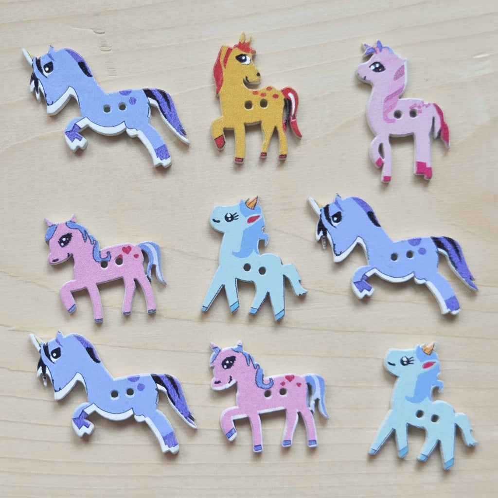 Clearance // Rainbow Unicorn / Wooden Buttons (Set of 8)
