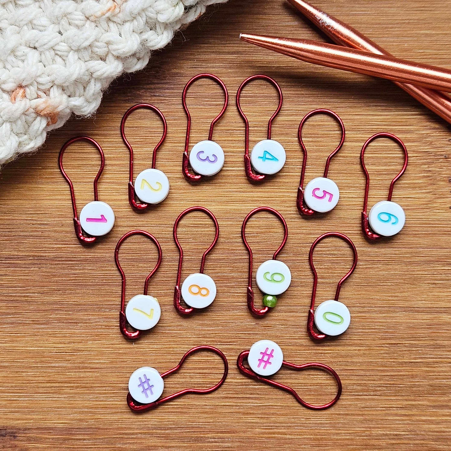 RAINBOW BEADS (Metallic Red) / 12pcs / Numbered Bulb Pins Stitch Marker Set / Crochet Knitting Stitch Markers / Notions (rainbow red #1)