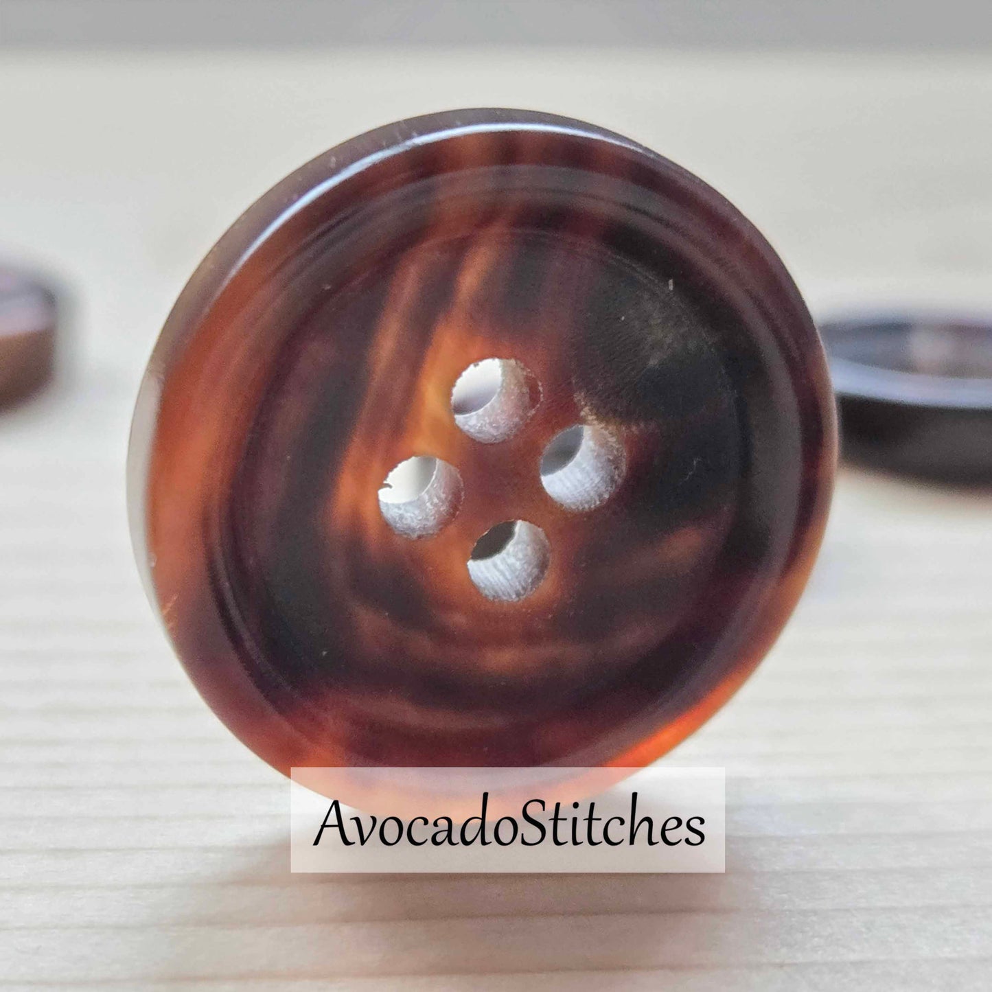 BUFFALO HORN Classic 4-Hole Dark Brown / 15-20mm / Set of 4 buttons / Real Horn Buttons / Natural Sewing Buttons