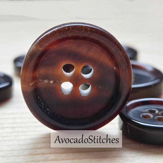 BUFFALO HORN Classic 4-Hole Dark Brown / 15-20mm / Set of 4 buttons / Real Horn Buttons / Natural Sewing Buttons