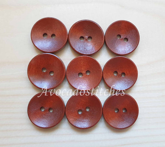 Clearance // 2-HOLE MAROON BROWN Wooden Buttons / 10-25mm Natural Wood Sewing Buttons