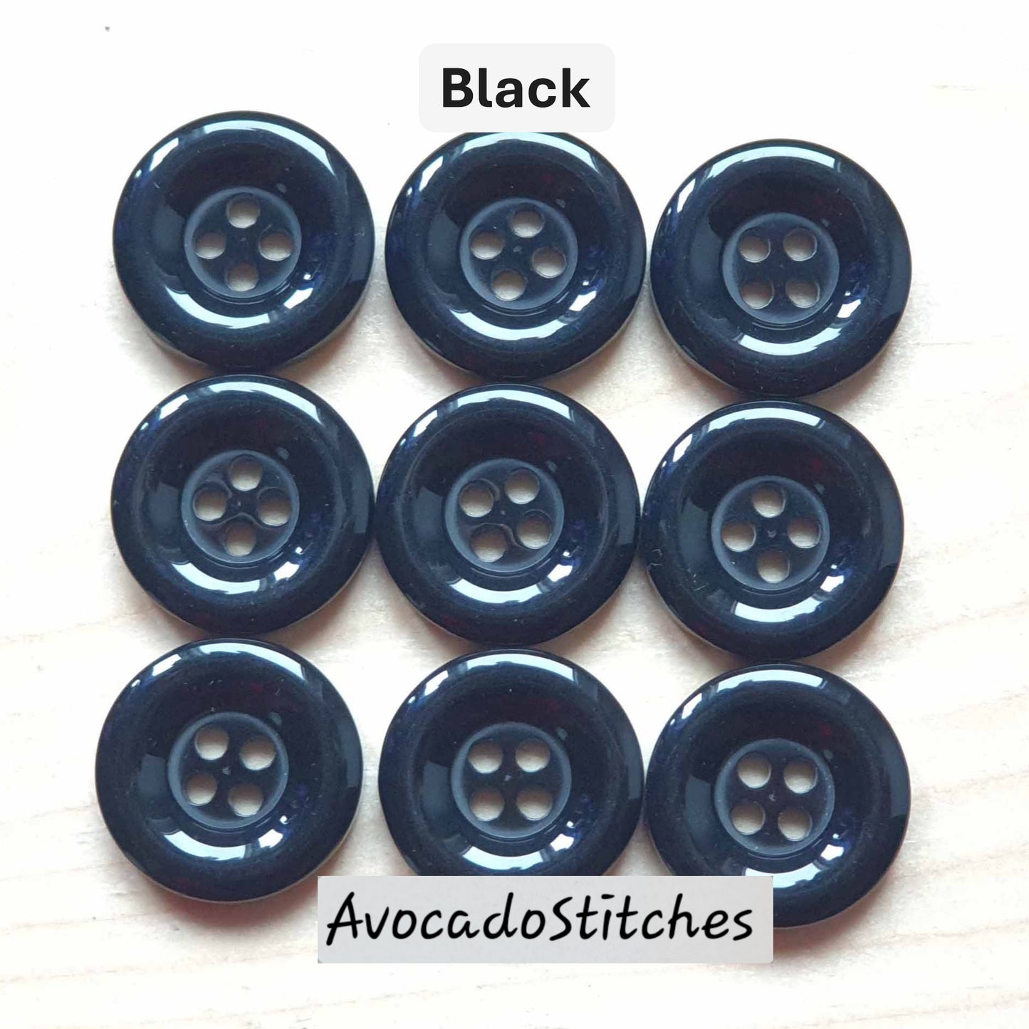 THICK EDGE RESIN Black / 15-18mm / Set of 8 buttons / Resin Buttons / Sewing Buttons