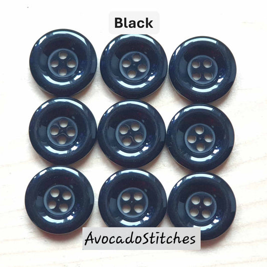 THICK EDGE RESIN BLACK / Resin Buttons / 15-18mm (Set of 8)