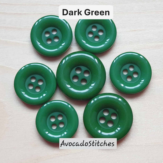 Clearance // THICK EDGE RESIN GREEN / 4-Hole Resin Buttons / 15mm 18mm (Set of 8)