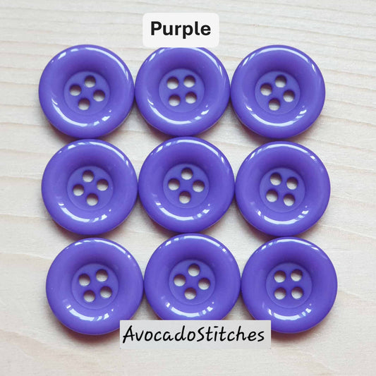 Clearance // THICK EDGE RESIN PURPLE / 4-Hole Resin Buttons / 15mm 18mm (Set of 8)