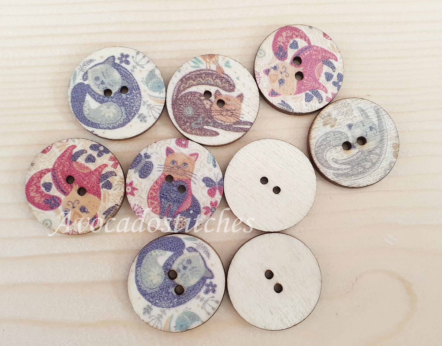 CAT ART / 15-25mm / Wooden Buttons / Sewing Buttons