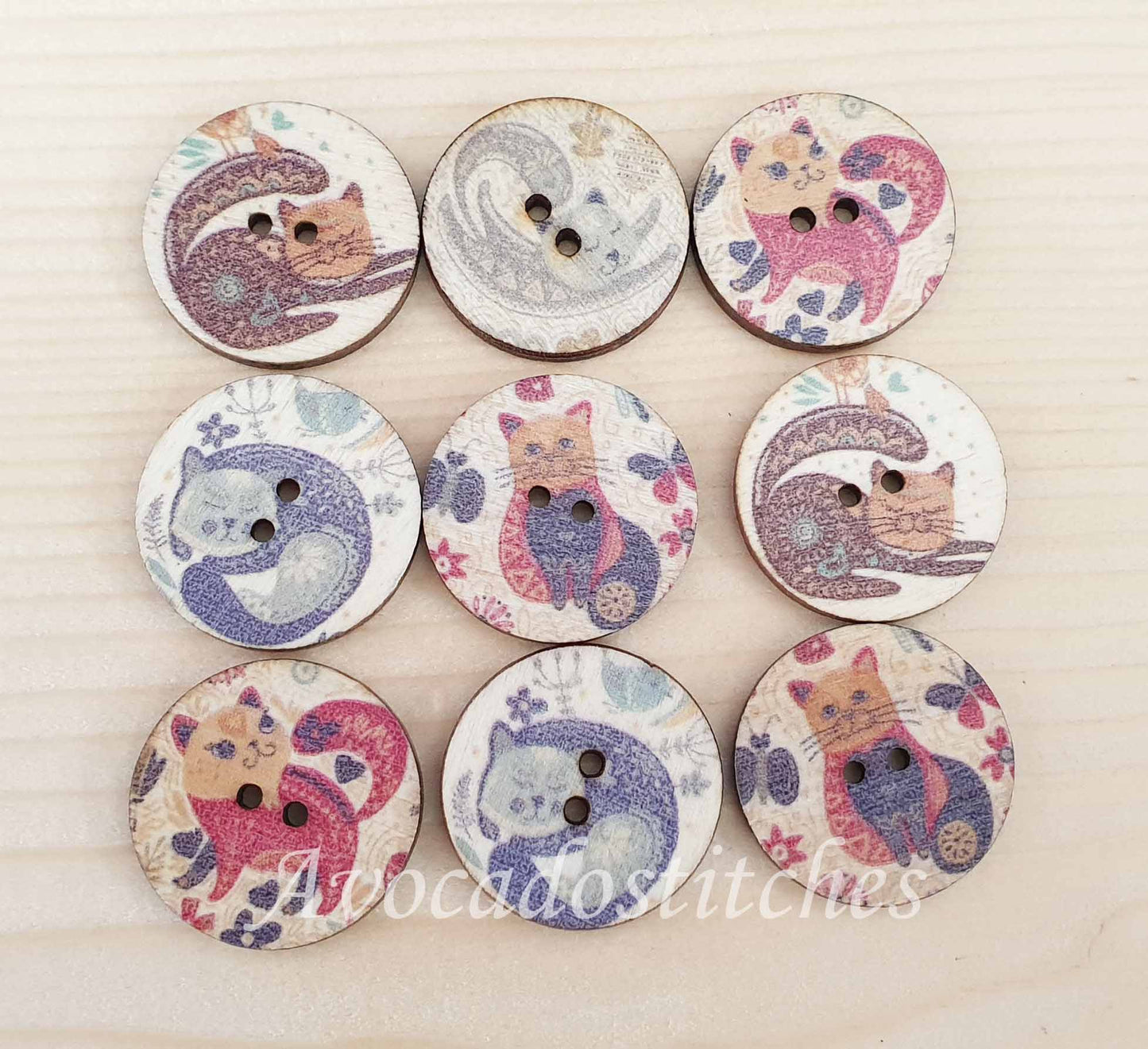 CAT ART / 15-25mm / Wooden Buttons / Sewing Buttons