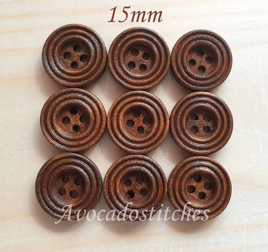 RIPPLE COFFEE BROWN / 15-40mm / Wooden Buttons / Sewing Buttons