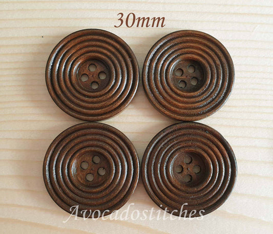 RIPPLE COFFEE BROWN / Coffee Brown 4-Hole Wooden Buttons / 15-38mm
