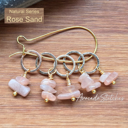 ROSE SAND (Natural Stones) - 5 pieces / Knitting Stitch Markers / Notions (Set B)