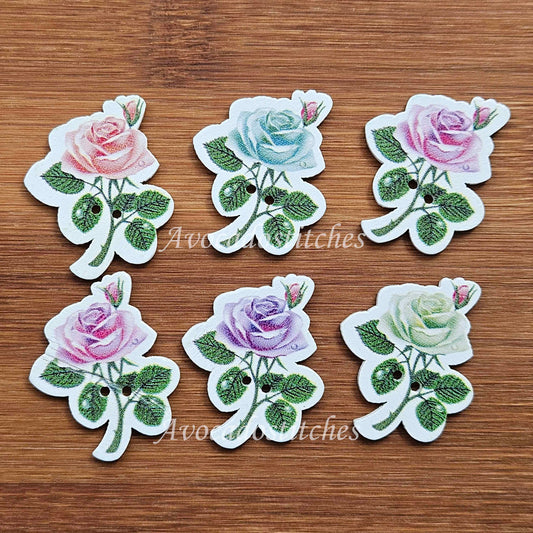 ROSE / Wooden Buttons / 32×26mm (Set of 10)
