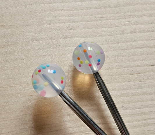 ROUND CONFETTI STITCH STOPPERS / Knitting Needle Stoppers / Point Protection / Notions