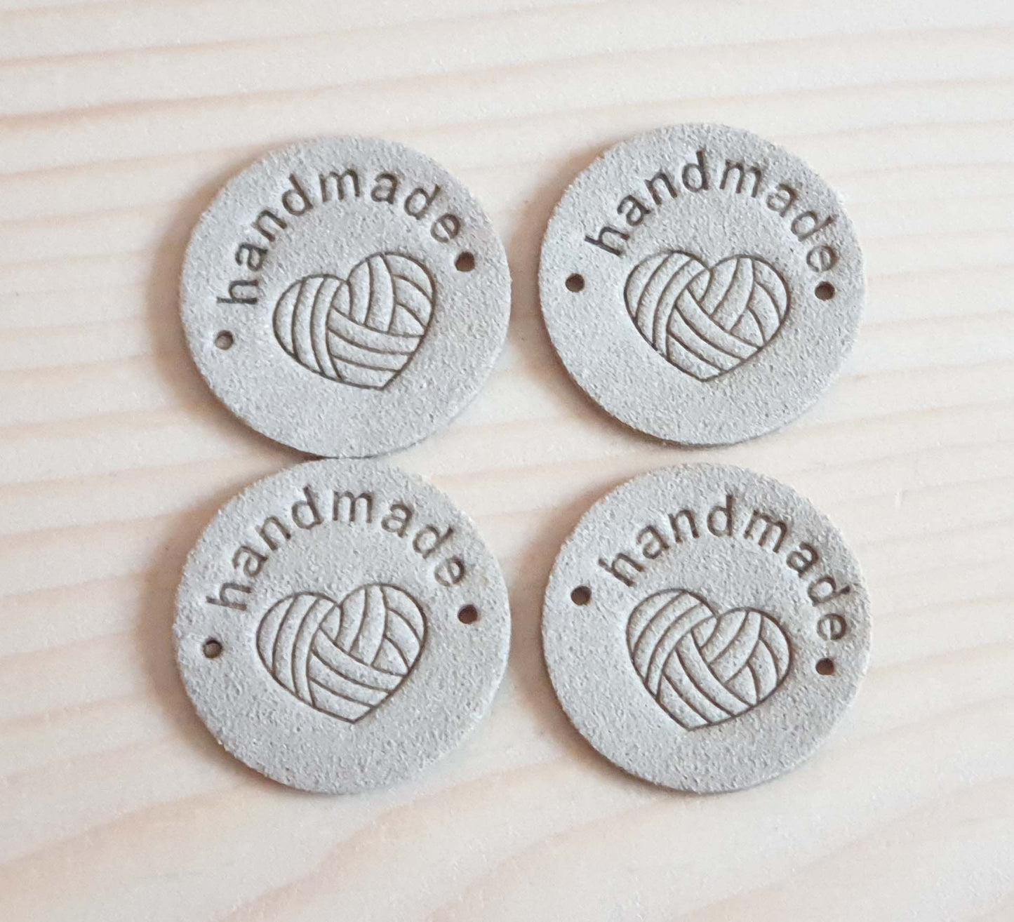 YARN HEART HANDMADE LABELS / Set of 5 / Faux Suede Labels / Handmade Tags / Garment Labels