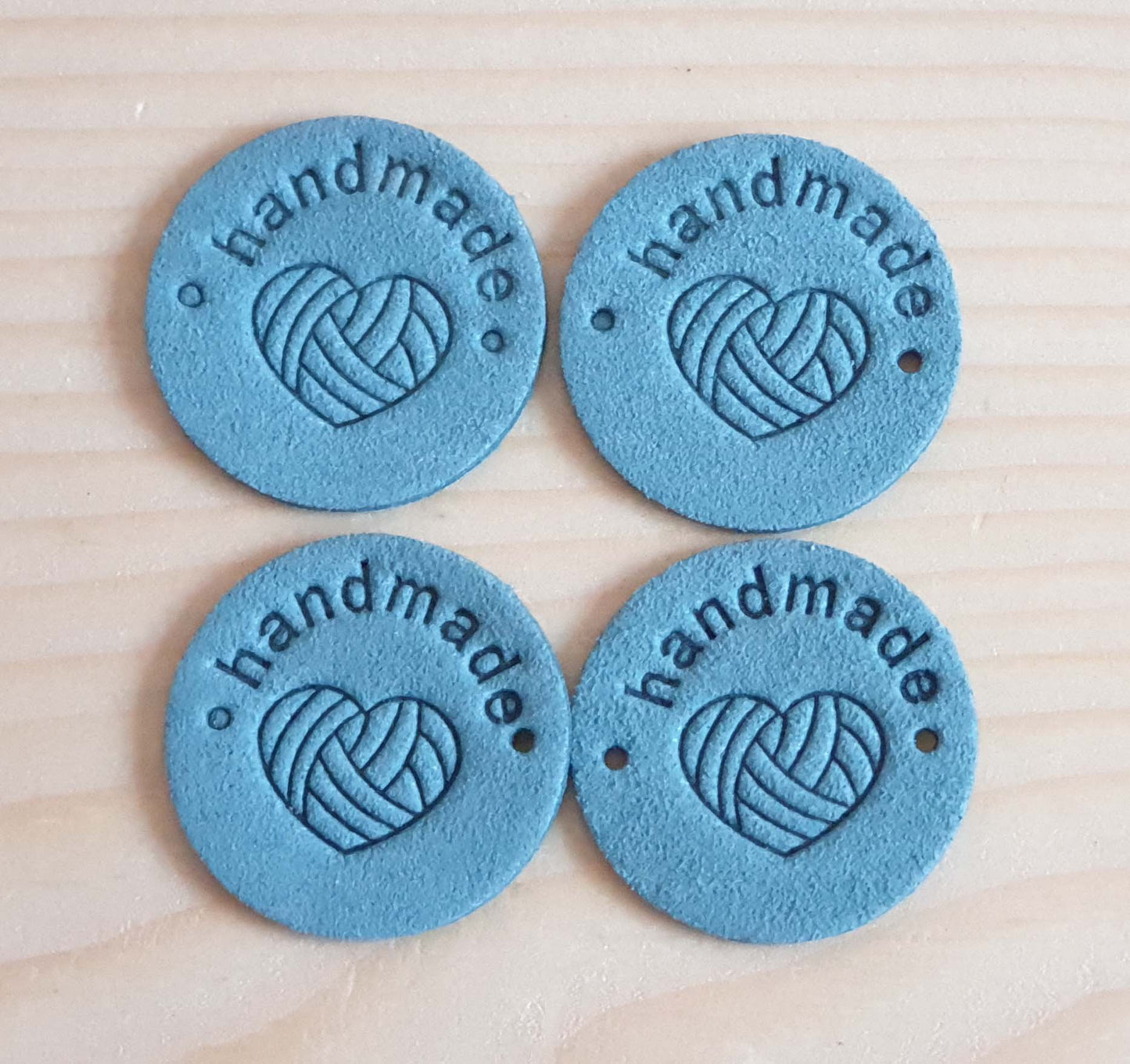 YARN HEART HANDMADE LABELS / Set of 5 / Faux Suede Labels / Handmade Tags / Garment Labels