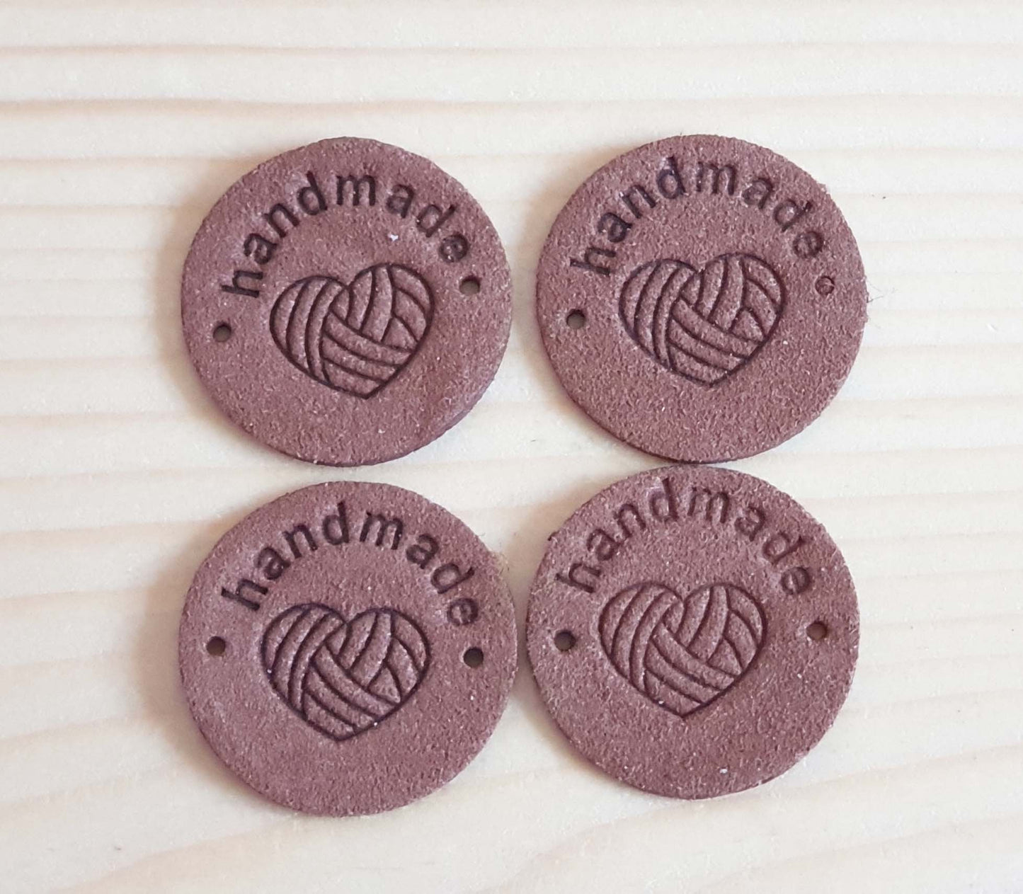 YARN HEART HANDMADE LABELS / Set of 5 / Faux Suede Labels / Handmade Tags / Garment Labels