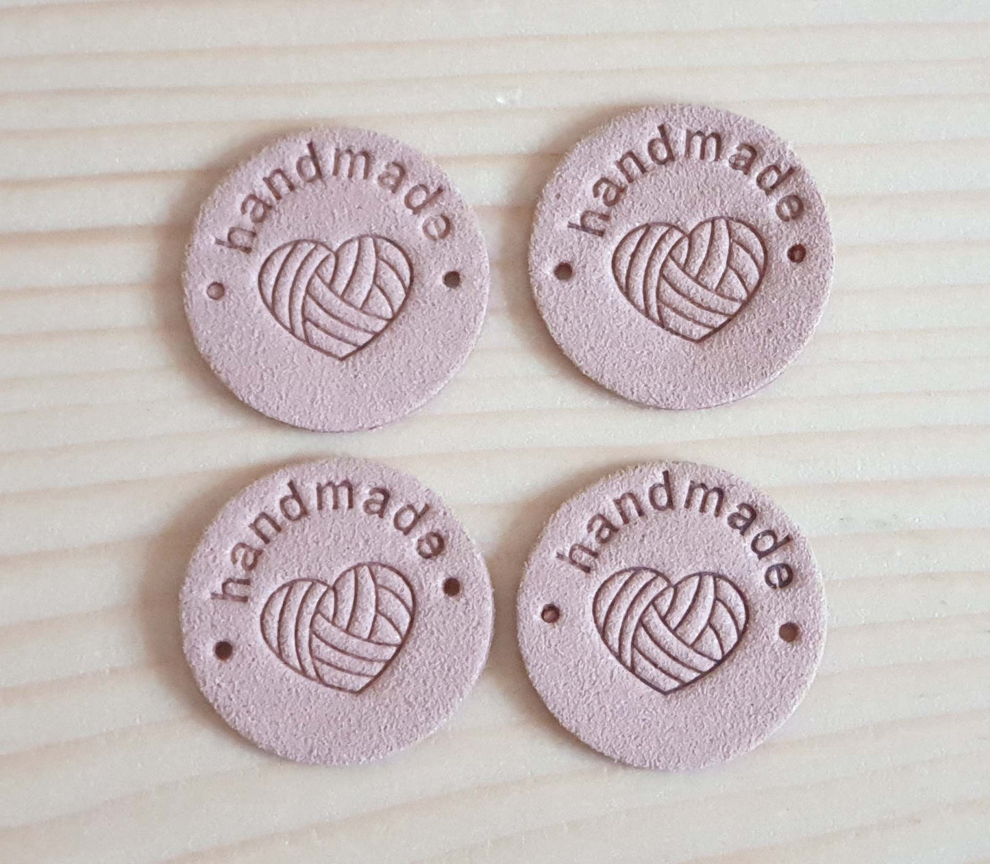 YARN HEART HANDMADE LABELS / Set of 5 / Faux Suede Labels / Handmade Tags / Garment Labels