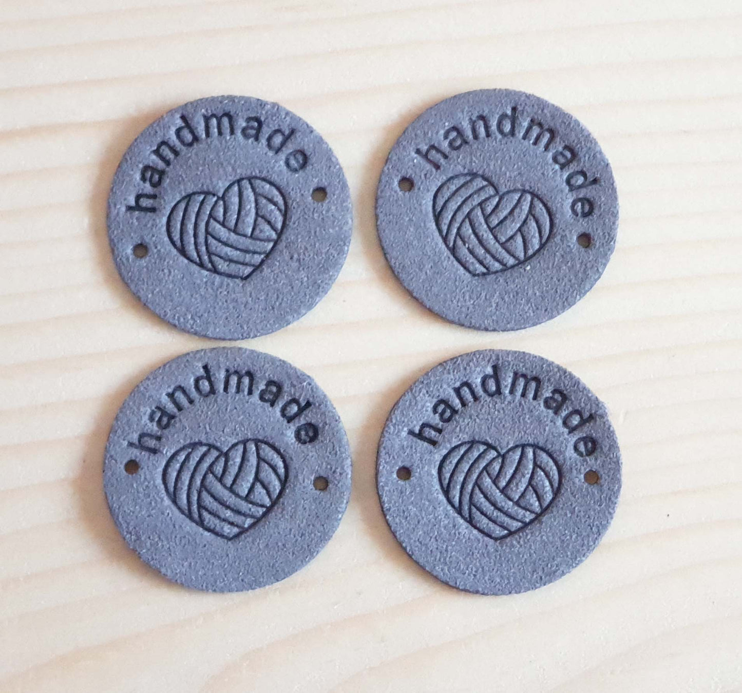 YARN HEART HANDMADE LABELS / Set of 5 / Faux Suede Labels / Handmade Tags / Garment Labels