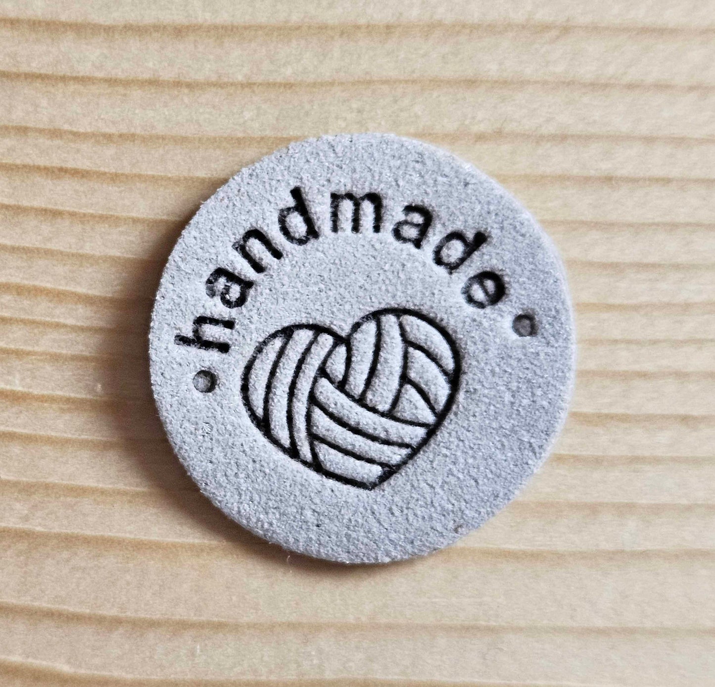 YARN HEART HANDMADE LABELS / Set of 5 / Faux Suede Labels / Handmade Tags / Garment Labels