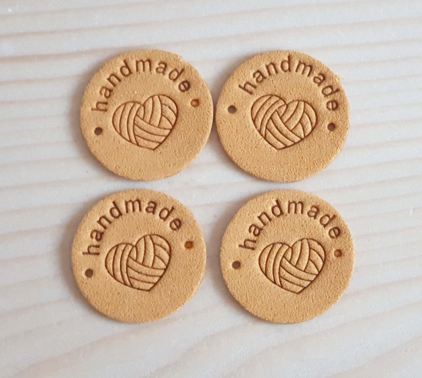 YARN HEART HANDMADE LABELS / Set of 5 / Faux Suede Labels / Handmade Tags / Garment Labels