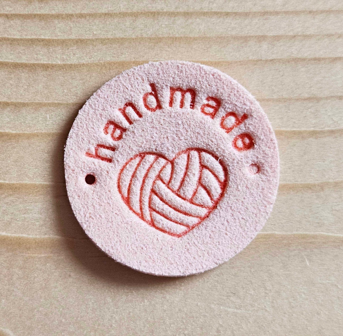 YARN HEART HANDMADE LABELS / Set of 5 / Faux Suede Labels / Handmade Tags / Garment Labels