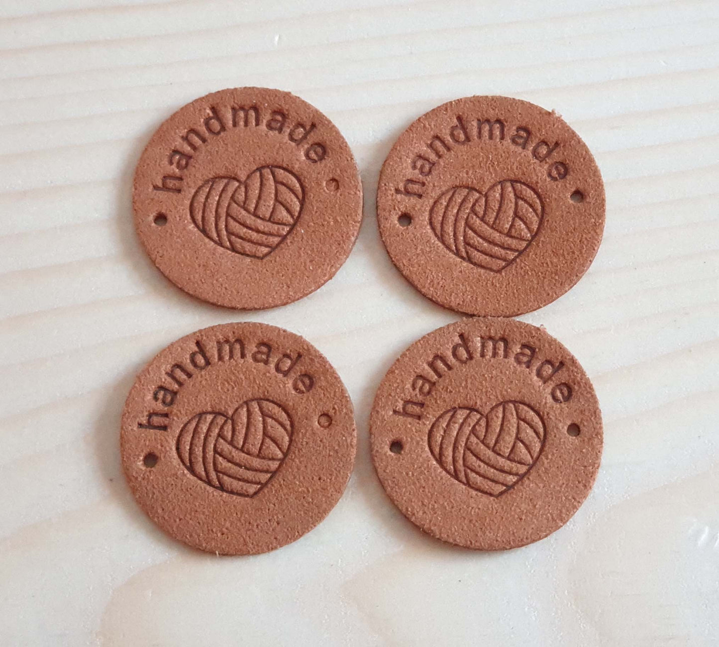 YARN HEART HANDMADE LABELS / Set of 5 / Faux Suede Labels / Handmade Tags / Garment Labels