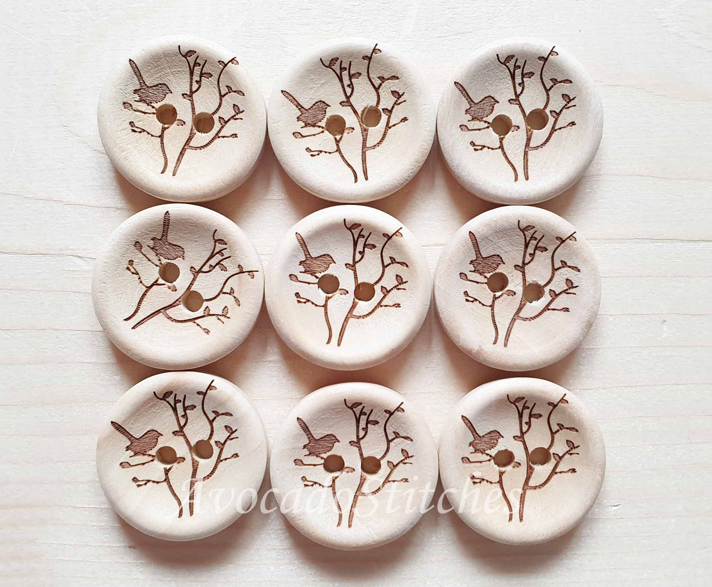 AvoDesigns SERENITY GARDEN / 18-30mm / Wooden Buttons / Unvarnished Buttons / Sewing Buttons