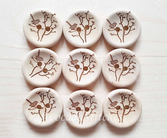 AvoDesigns SERENITY GARDEN / Unvarnished 2-Hole Wooden Buttons / 18mm 20mm 30mm