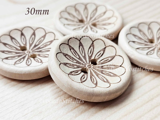 AvoDesigns SIMPLY FLOWER / Unvarnished 2-Hole Wooden Buttons / 18-30mm