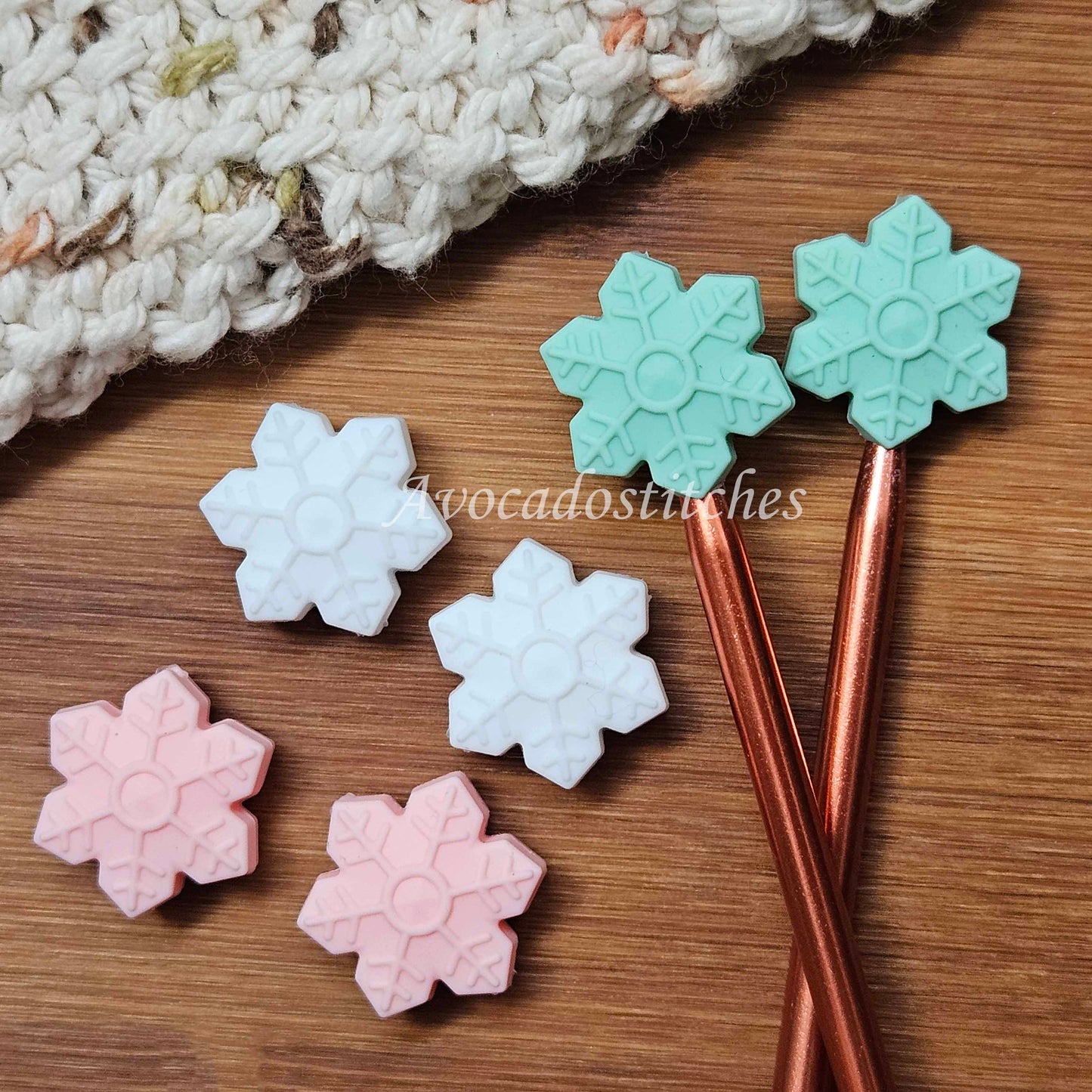 SNOWFLAKE STITCH STOPPERS / 2 pieces / Knitting Needle Stoppers / Point Protection / Notions