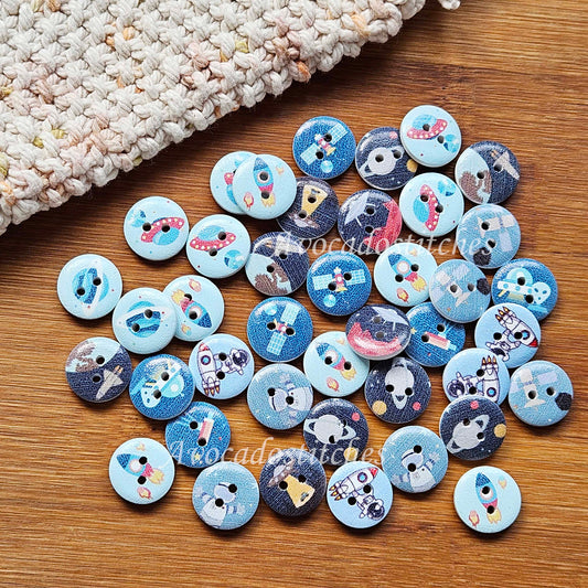 SPACE / 15mm / Set of 8 buttons / Wooden Buttons / Sewing Buttons