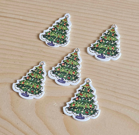 SPARKLING CHRISTAMS TREE / 30*37mm / 8 buttons / Wooden Buttons / Sewing Buttons