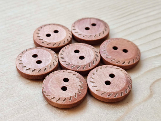 SPIRAL DASH / 18mm - 6 buttons / Wooden Unvarnished Buttons / Sewing Buttons