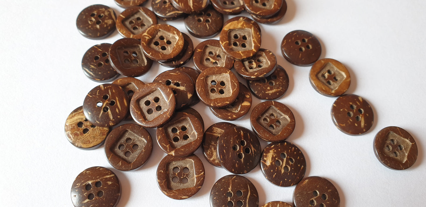 COCO SQUARE INNER EDGE / 15mm / Coconut Buttons / Sewing Buttons