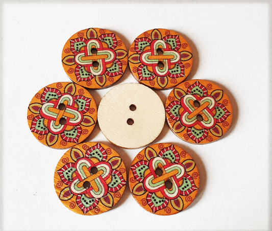 SUMMER MEADOW / 25mm - 8 buttons / Wooden Buttons / Sewing Buttons