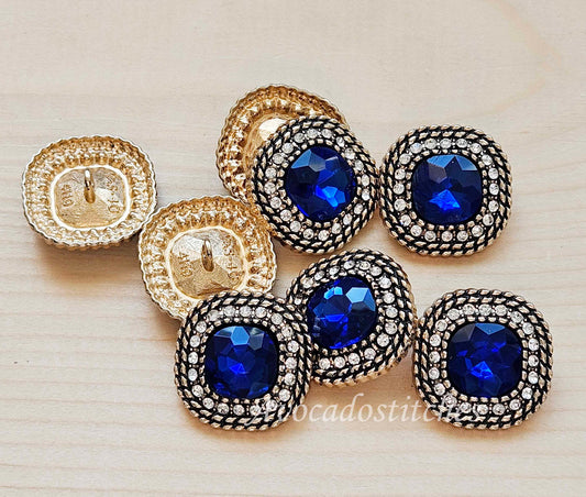 SAPPHIRE DUCHESS / Metal Alloy Shank Buttons with Rhinestone / 24*24mm / Set of 4 buttons / Sewing Buttons
