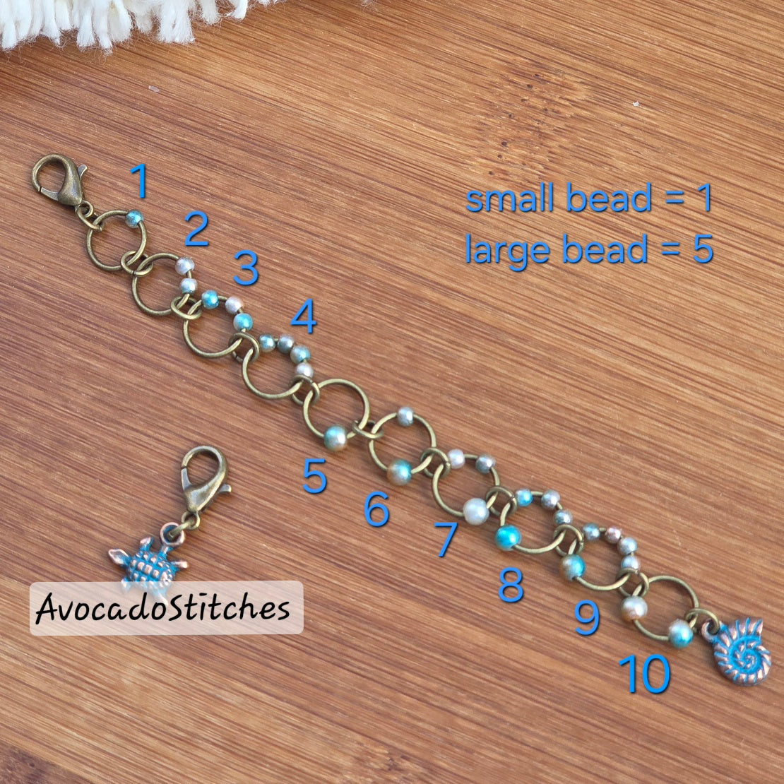 SEA OF SERENITY Progress Keeper Chain / Numbered Stitch Markers/ Row Counter for Knitting & Crochet / Notions