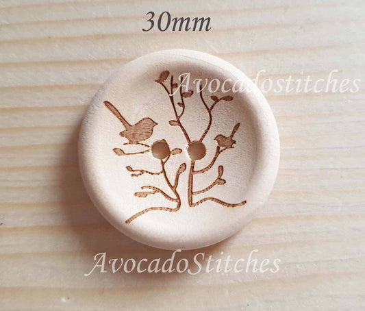 AvoDesigns SERENITY GARDEN / Unvarnished 2-Hole Wooden Buttons / 15mm 30mm (N)