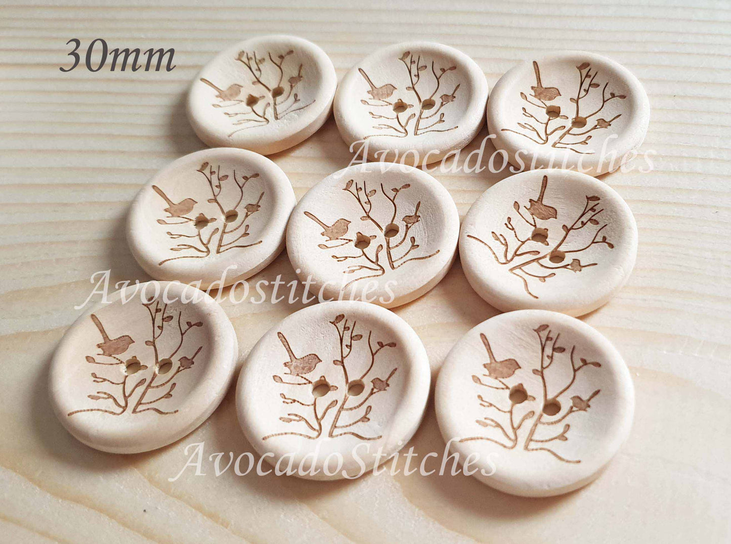 AvoDesigns SERENITY GARDEN / 15mm 30mm / Wooden Buttons / Unvarnished Buttons / Sewing Buttons (N)