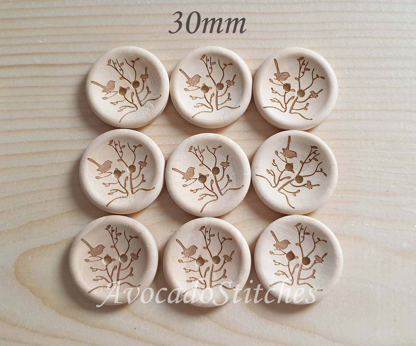 AvoDesigns SERENITY GARDEN / 15mm 30mm / Wooden Buttons / Unvarnished Buttons / Sewing Buttons (N)