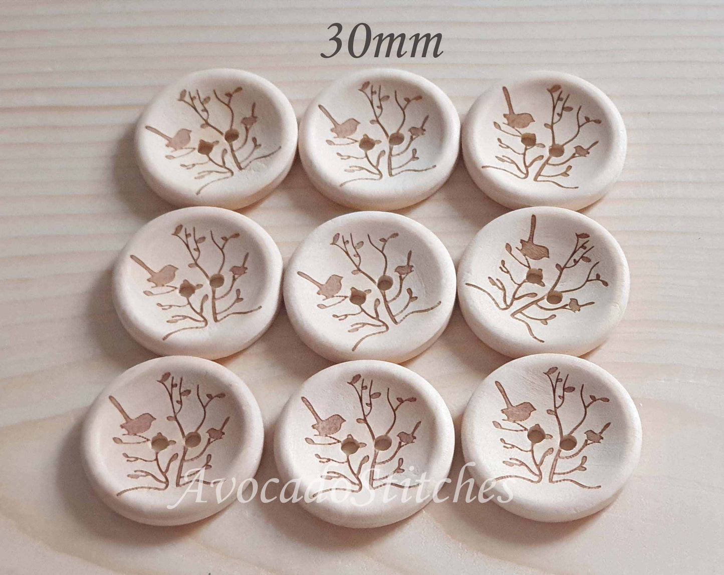 AvoDesigns SERENITY GARDEN / 15mm 30mm / Wooden Buttons / Unvarnished Buttons / Sewing Buttons (N)