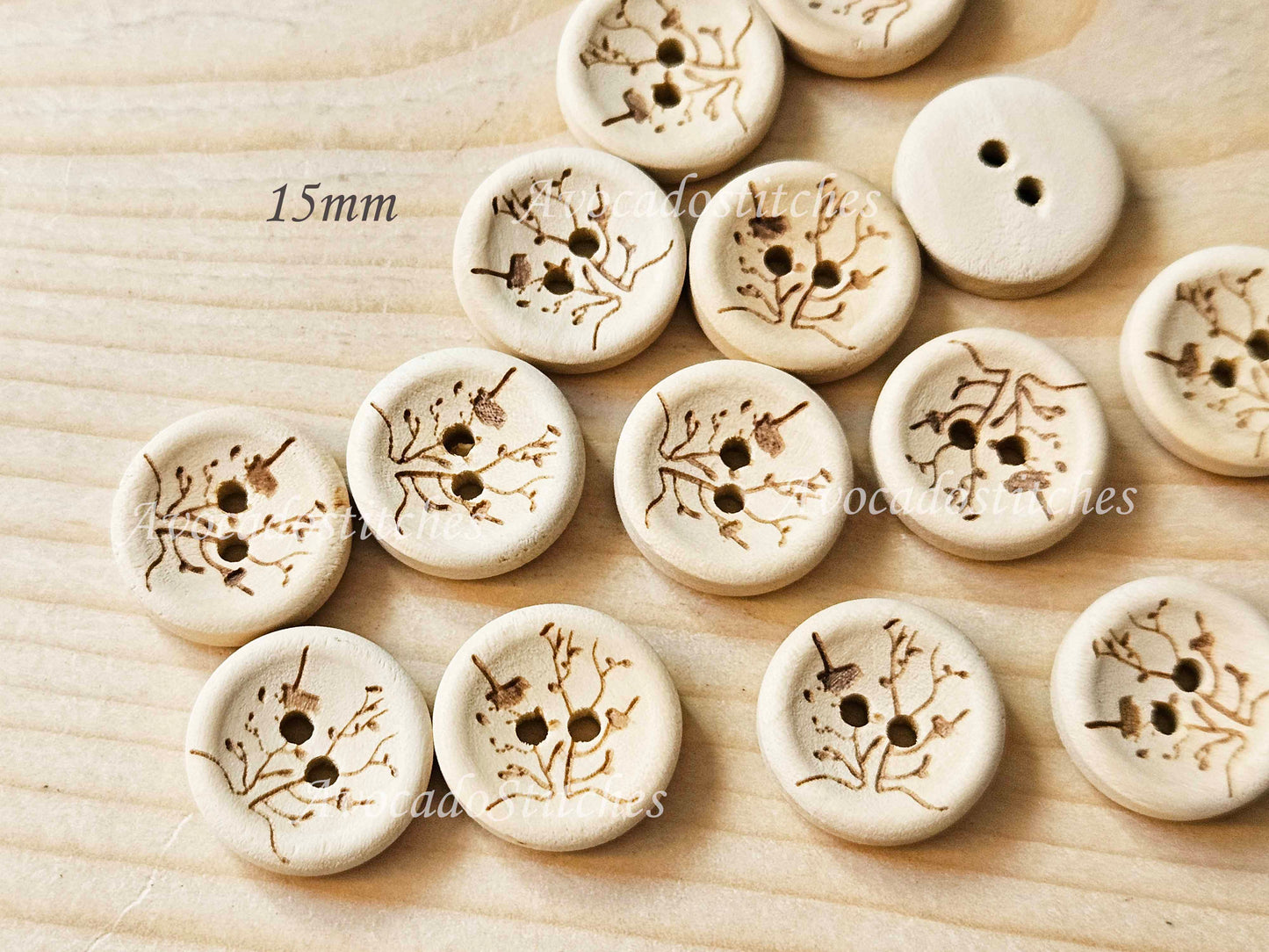 AvoDesigns SERENITY GARDEN / 15mm 30mm / Wooden Buttons / Unvarnished Buttons / Sewing Buttons (N)
