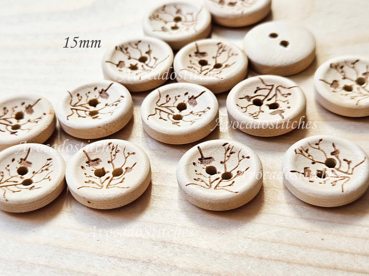 AvoDesigns SERENITY GARDEN / 15mm 30mm / Wooden Buttons / Unvarnished Buttons / Sewing Buttons (N)