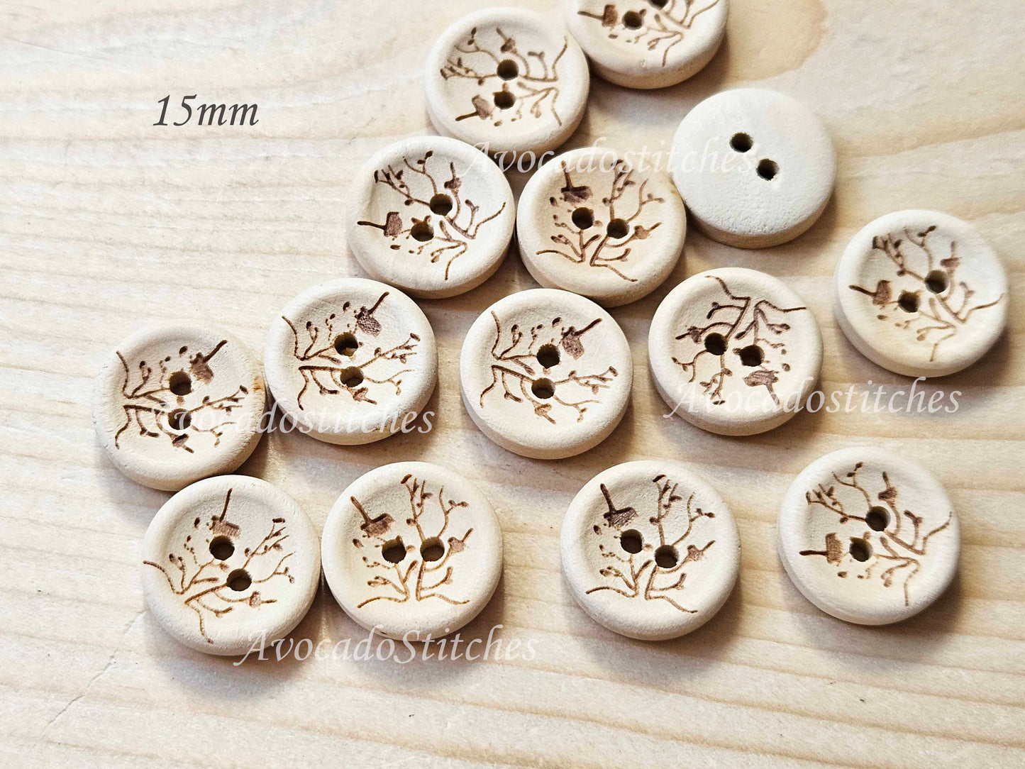 AvoDesigns SERENITY GARDEN / 15mm 30mm / Wooden Buttons / Unvarnished Buttons / Sewing Buttons (N)