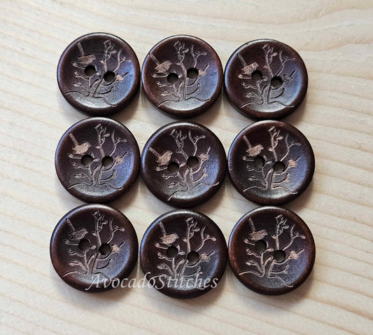 AvoDesigns SERENITY GARDEN / Umber Brown 2-Hole Wooden Buttons / 20mm (Set of 6)