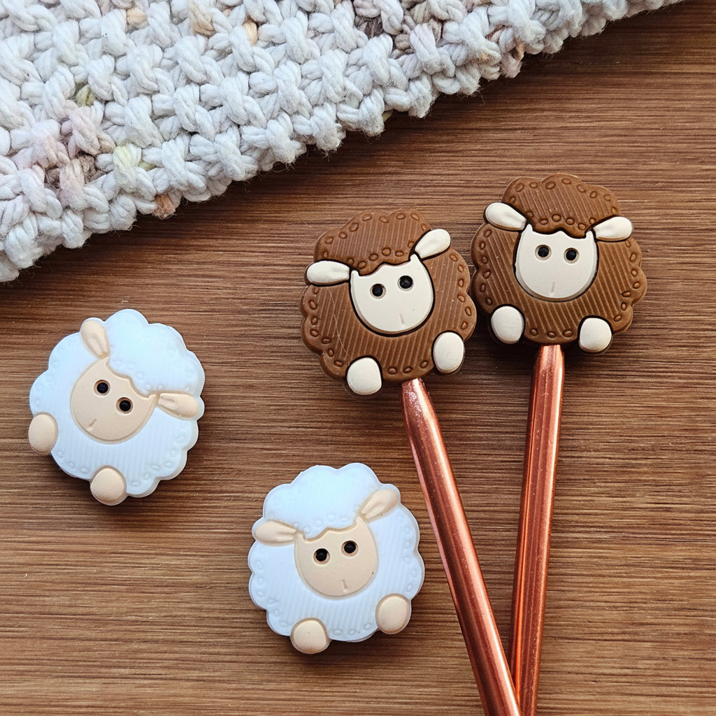 SHEEP STITCH STOPPERS / Knitting Needle Toppers / Set of 2 / Notions