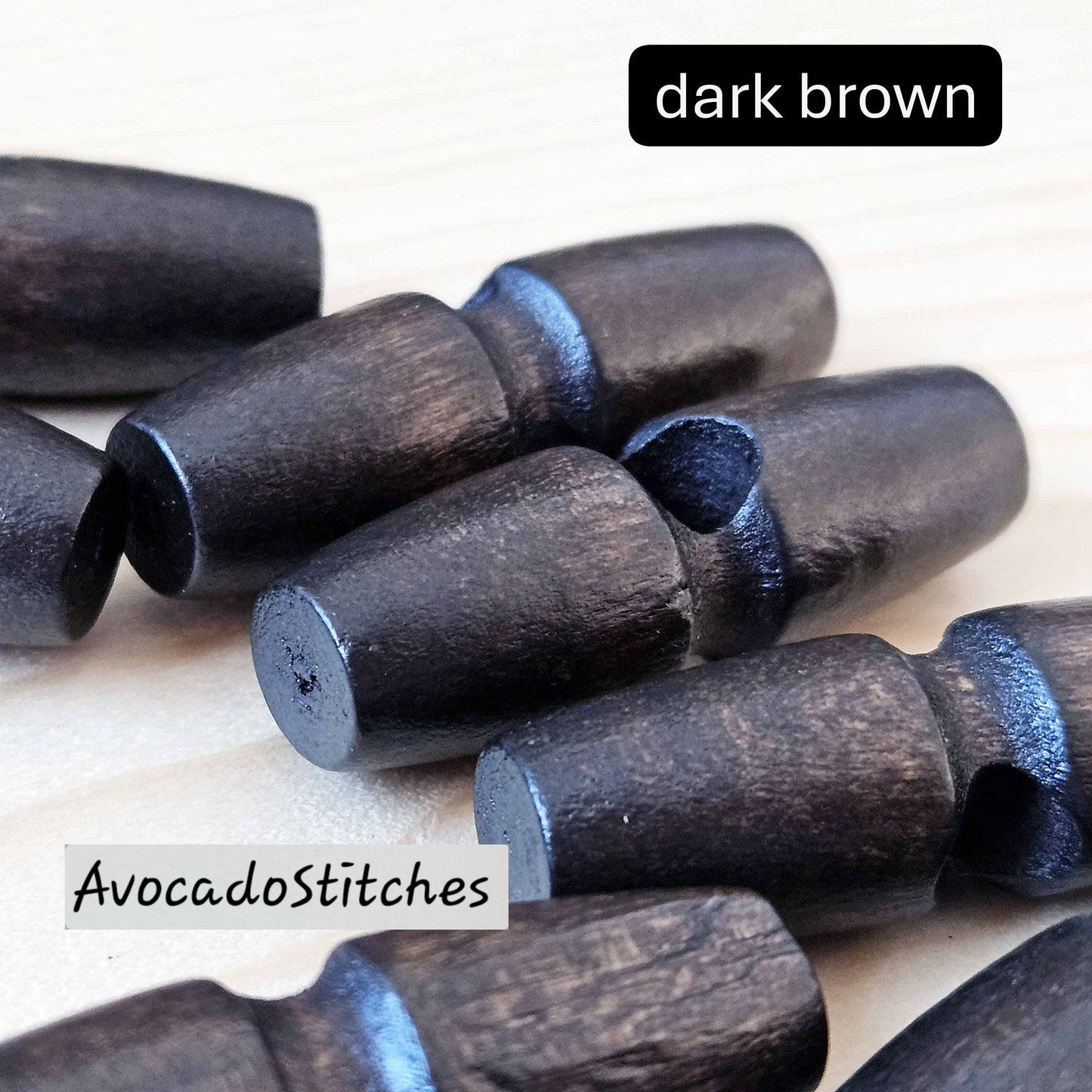 WOODEN TOGGLE Single Hole / Black / Dark Brown / Brown / Light Brown / 35-50mm / Sewing Buttons