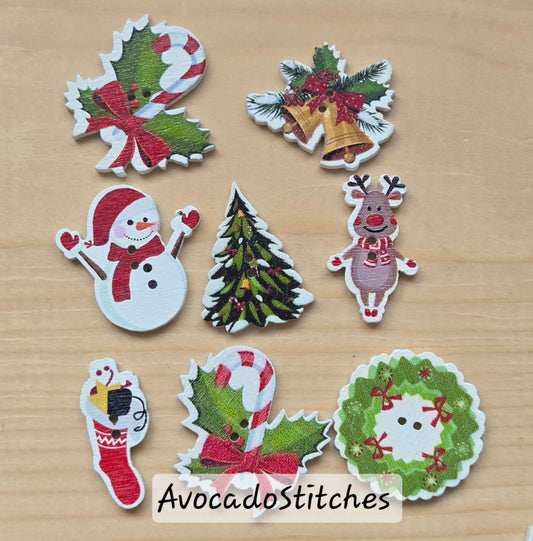 SLIENT NIGHT / 8 buttons / Wooden Buttons / Sewing Buttons