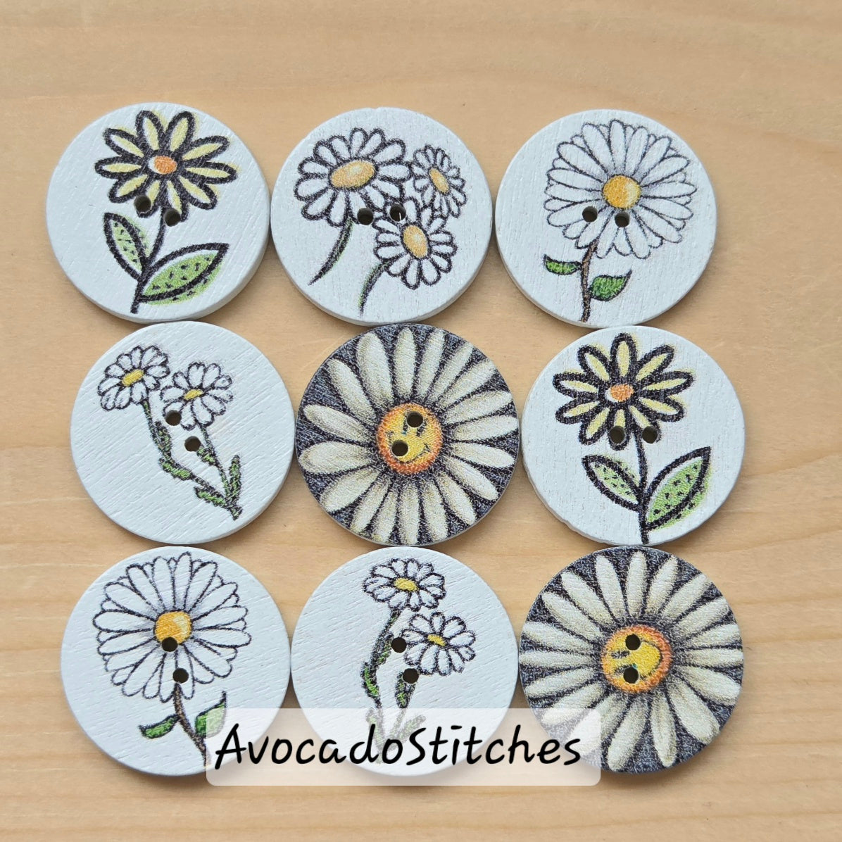 SNOW CRYSANTHEMUM / 20mm - 8 buttons / Wooden Buttons / Sewing Buttons