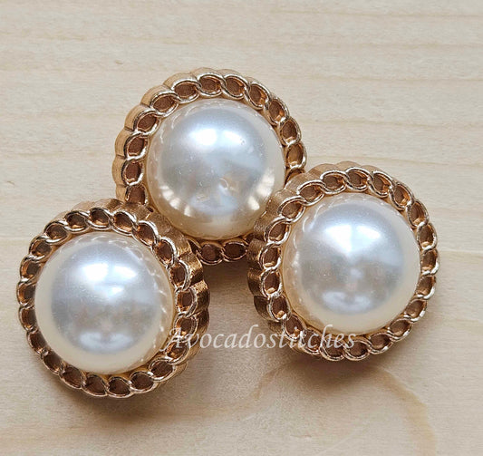 SOLENNE PEARL Shank Buttons / 20mm - 4 buttons / Metal Alloy Imitation Pearl Shank Buttons / Sewing Buttons