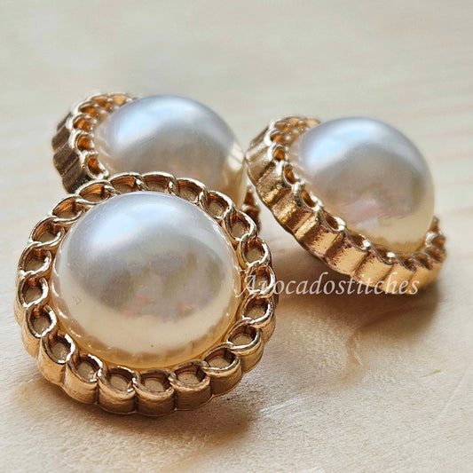 SOLENNE PEARL / Metal Shank Buttons with Imitation Pearls / 20mm (Set of 4)